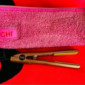 CHI TRAVEL Gold Hair Straightener with Pink Case